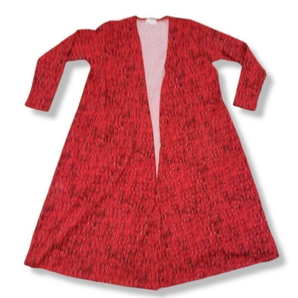 LuLaRoe Sweater Size Large Long Cardigan Kimono Long Sleeve Stretch Red Black